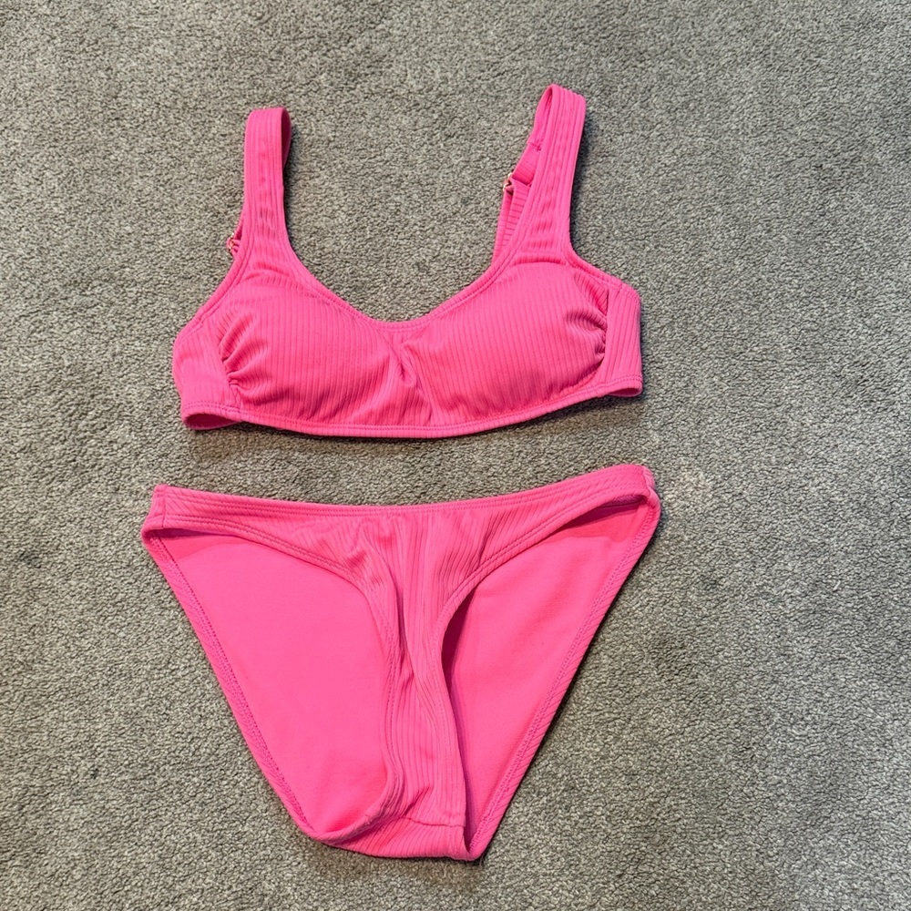 Wild Fable Pink Ribbed Swim Bikini Set Size XS
